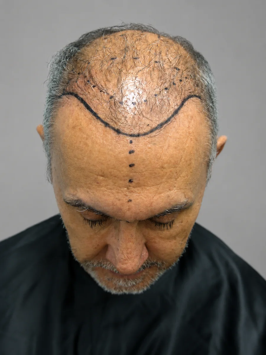 Caso 02 antes do transplante, com desenho da linha frontal marcado